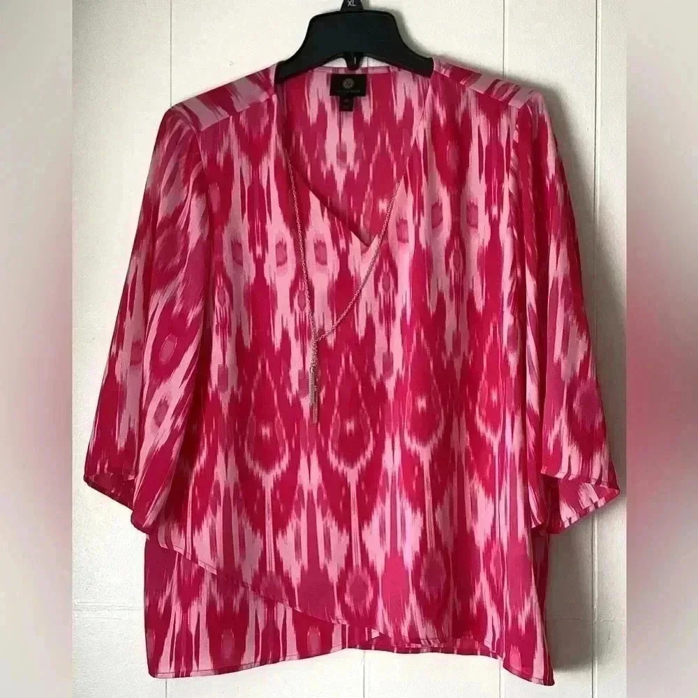 JM COLLECTION Petite Global Ikat-Print Necklace Top, Created for Macy's PXL